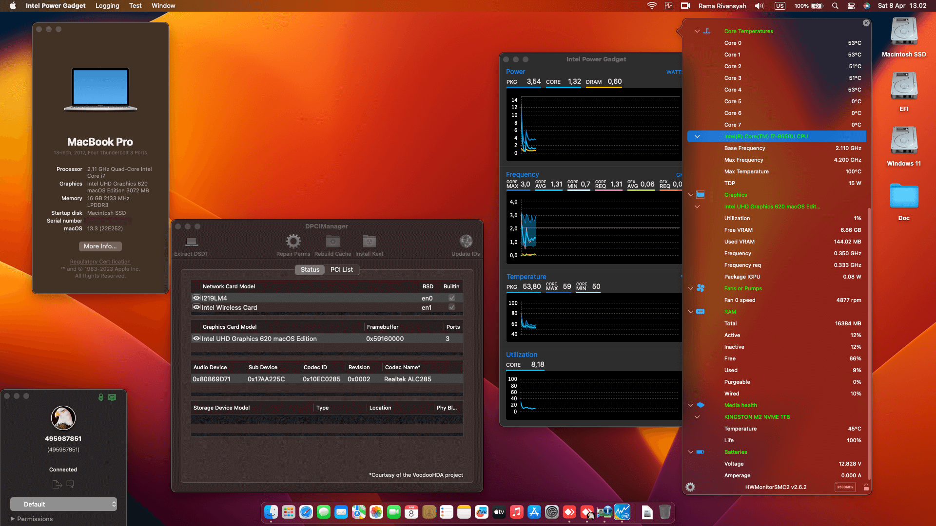 Success Hackintosh macOS Ventura 13.3 Build 22E252 in Lenovo Thinkpad X1 Carbon 6th Gen OpenCore